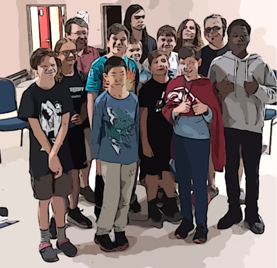 Cartoon photo of the choir in 2023