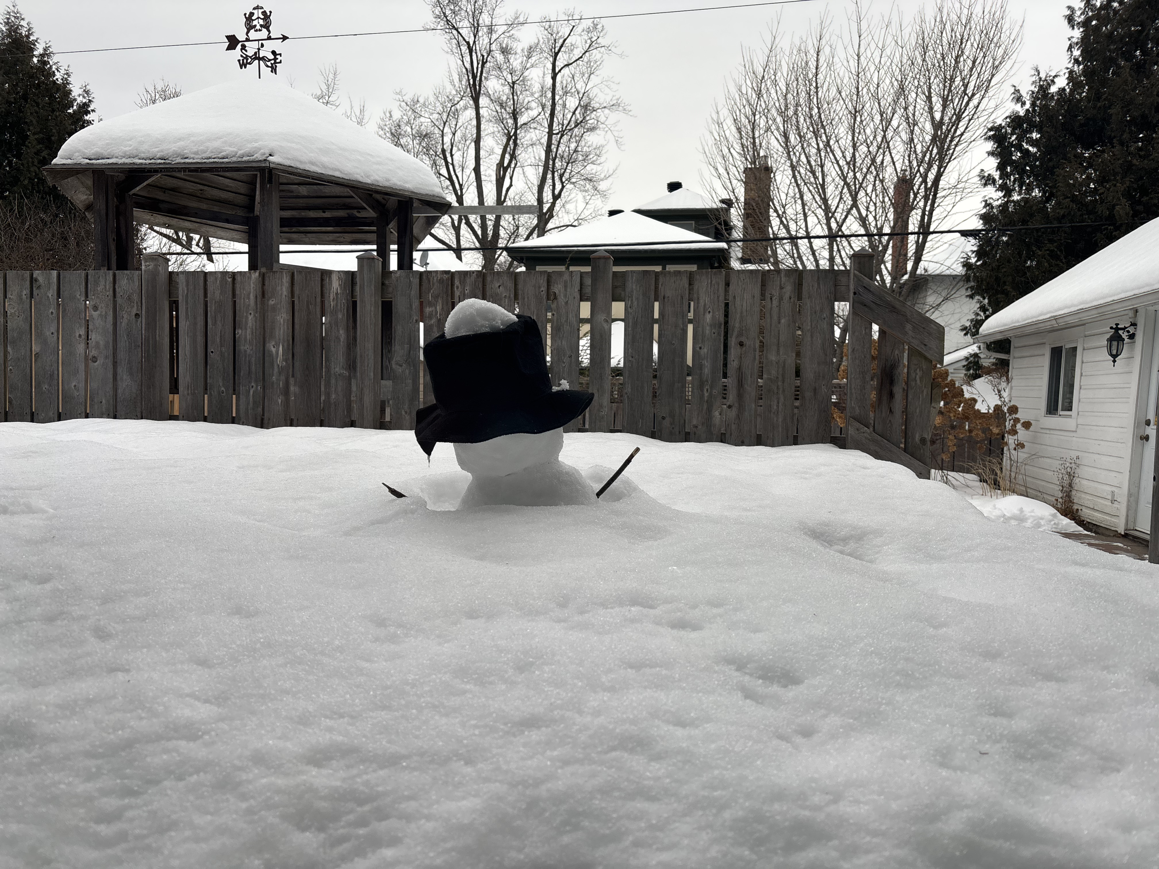 Snowman covered in snow